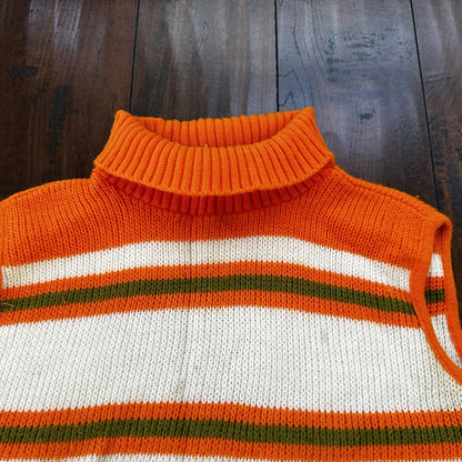 Sweater Vest Vintage Rockabilly Orange 1960s 60s Stripe 70s Rare Hipster