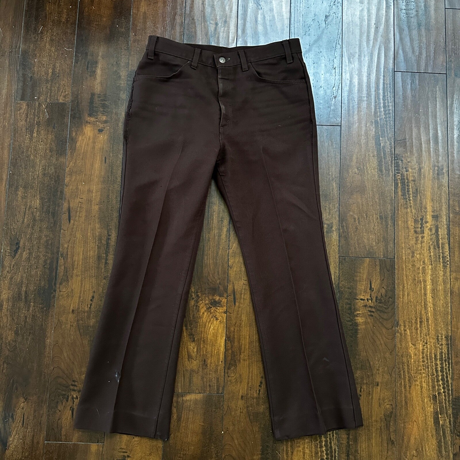 VTG Levis 517 Lot 2 Blue + Brown Polyester Pants Black Gold Tab 34x30 Act 32x28