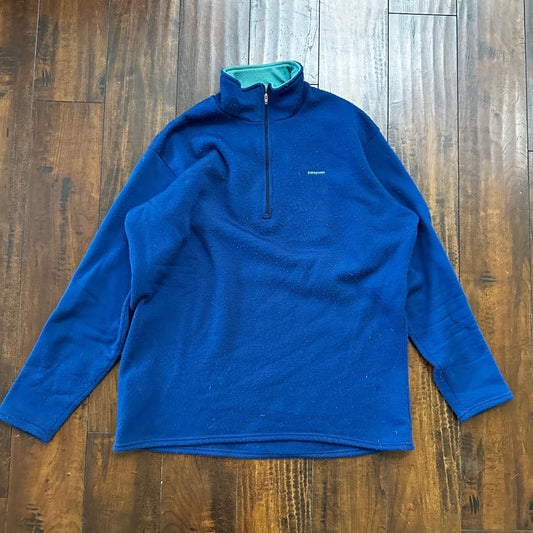 Vintage Patagonia Capilene Shirt Top 1/4 Zip w/ Collar Blue USA Made XL
