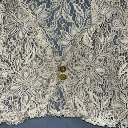 Womens Beige Open Knit Cardigan Sweater Jumper Pullover Size S Lace Crop Top 80s