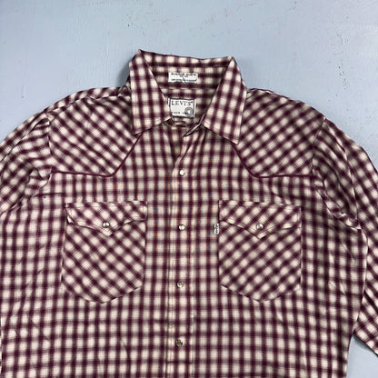 Levis VTG 1980s Pearl Snap Button Shirt Mens L Plaid 80s Cowboy Shirt Korea LS