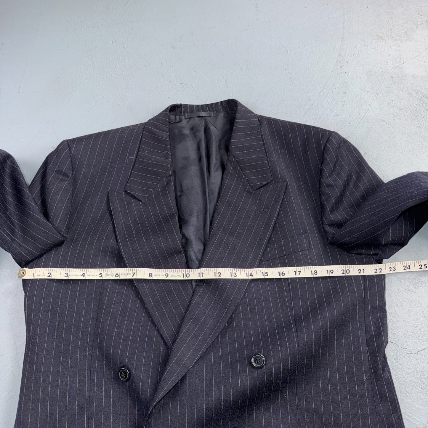 VTG Wool Suit Italy 54 Jacket Sport Coat Virgilini Double Breast Pin Stripe 80s
