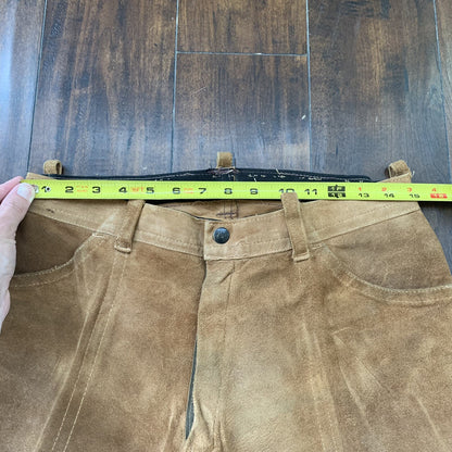 Vintage 1970s Tan Leather Suede Pants 30x31 70s California Cowboy Bell Bottoms