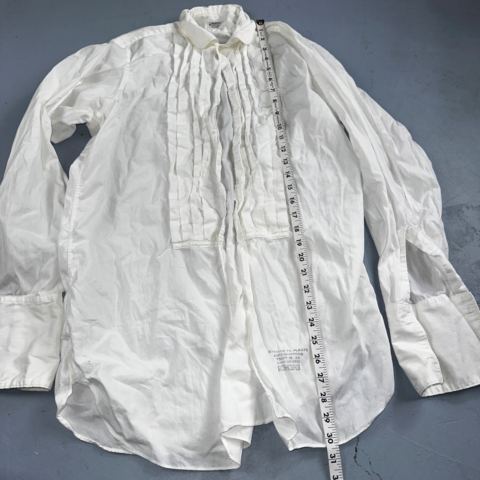 Vtg 1940s Arrow Mitoga Sanforized Formal Shirt 15 - 33 Tuxedo Dress White