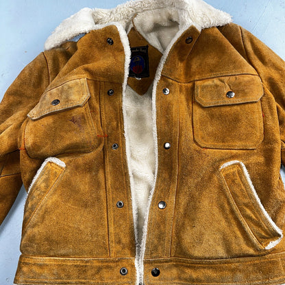Vintage Suede Grande Bay Rancher Trucker Sherpa Lined Jacket Coat Men's 36