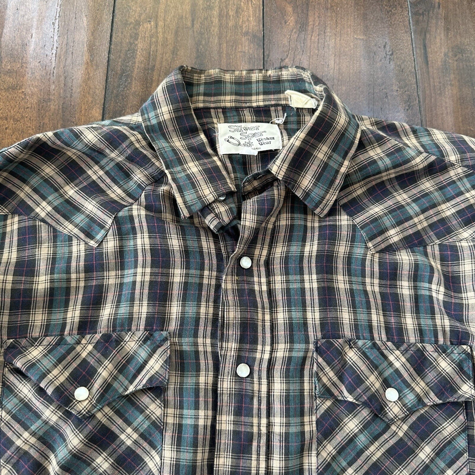 Silver Spur Men's Western Plaid Long Sleeve Shirt Pearl Snaps 16/35 Vtg 80s 90s