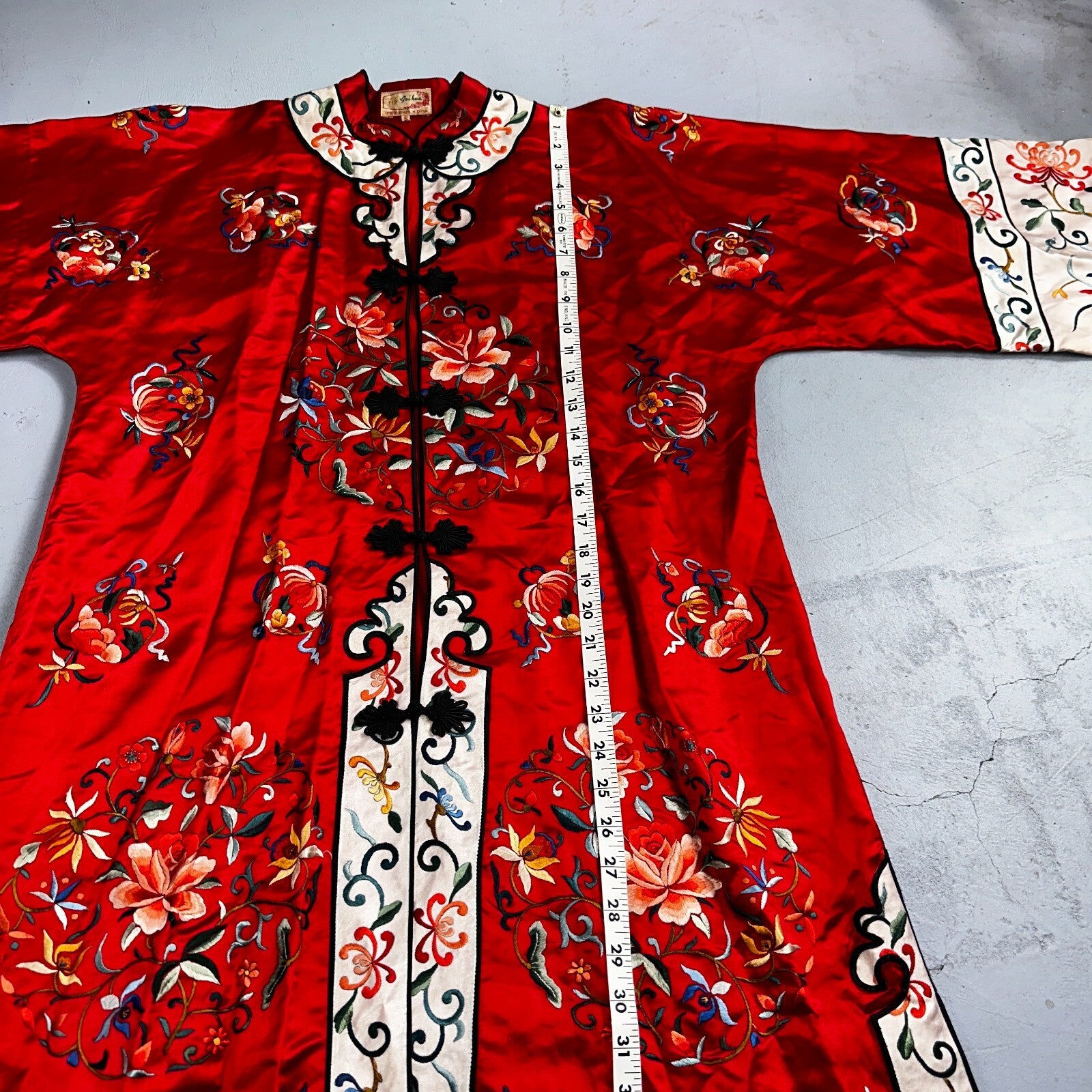 VTG Chinese Silk Cloth Dynasty Palace Red Dragon Robe Kimono Bai Hua Embroidery