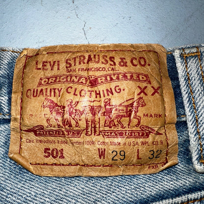 Levis 501 Vintage 90s USA XX Straight Leg Jeans Blue Light Wash 29x32 Act 28x31