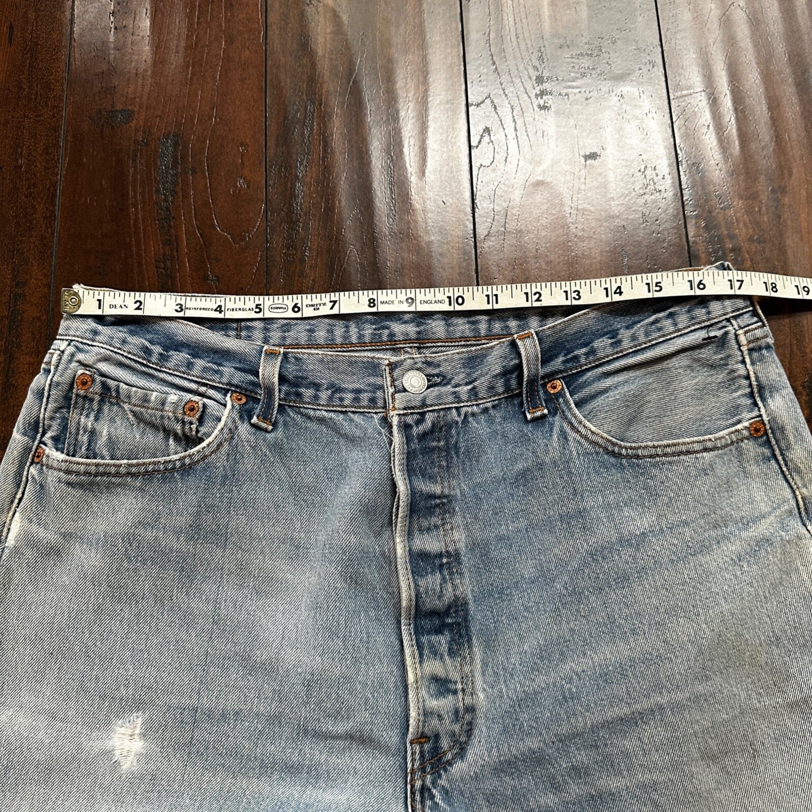 VTG 90s Levis 501 Button Fly 38x33 USA Tag Jeans Straight Wash Blue XX Act 34x28