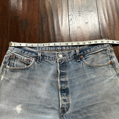 VTG 90s Levis 501 Button Fly 38x33 USA Tag Jeans Straight Wash Blue XX Act 34x28