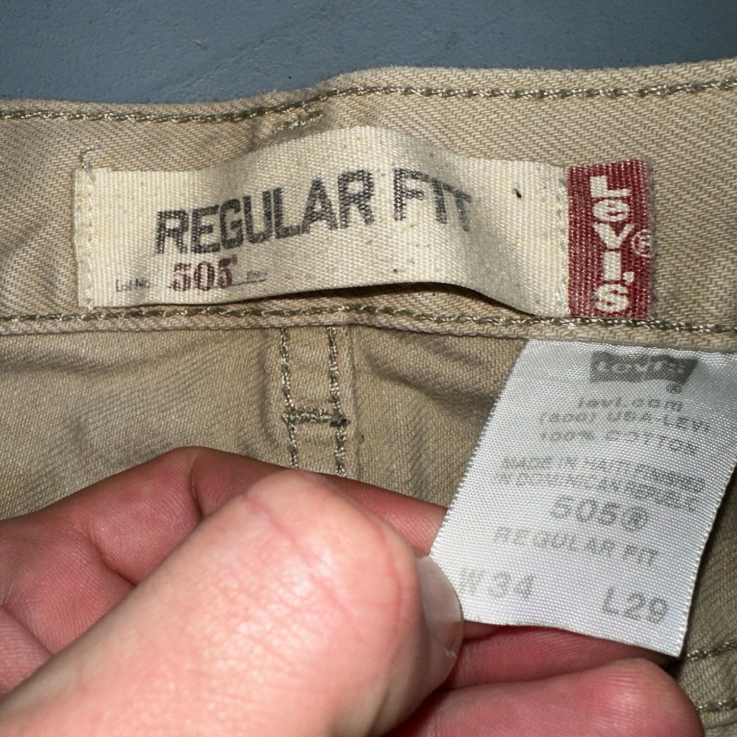 Levis 505 Vintage Y2K Jeans Beige Stained Zipper Fly Straight 34x29 Act 32x28