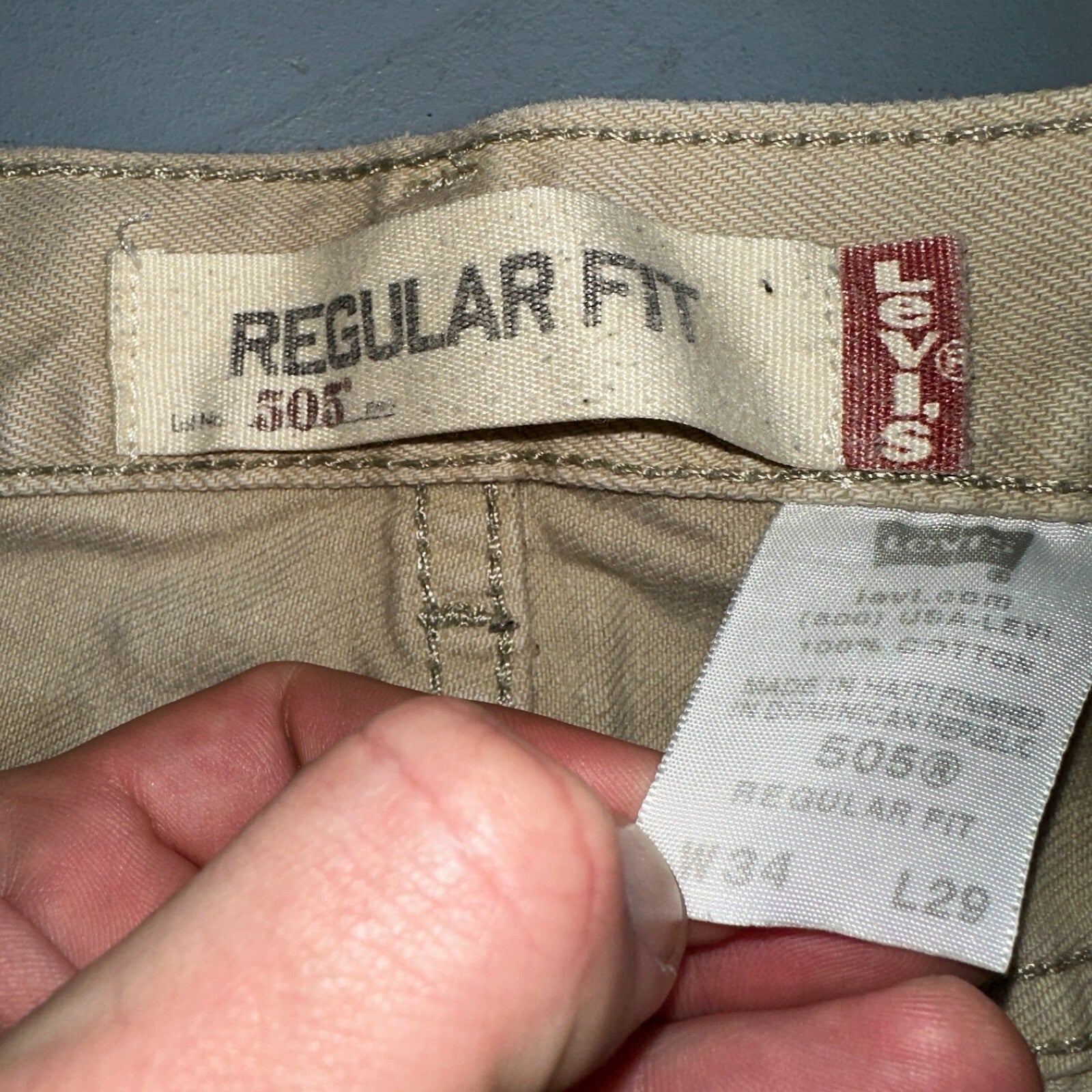 Levis 505 Vintage Y2K Jeans Beige Stained Zipper Fly Straight 34x29 Act 32x28