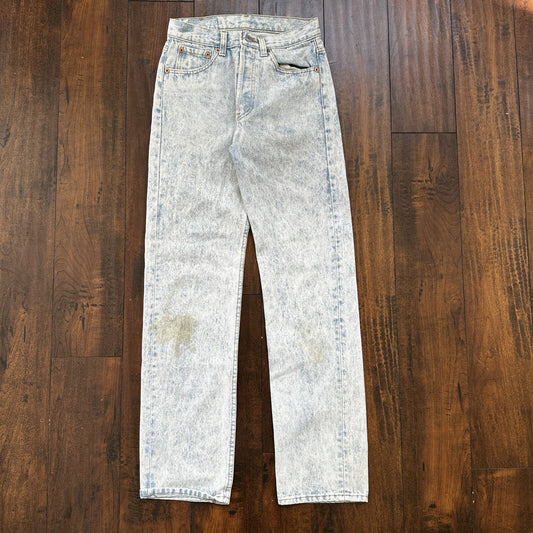 VTG 90s Levis 501 Button Fly 27x32 USA Tag Jeans Straight Wash Light X Act 25x30