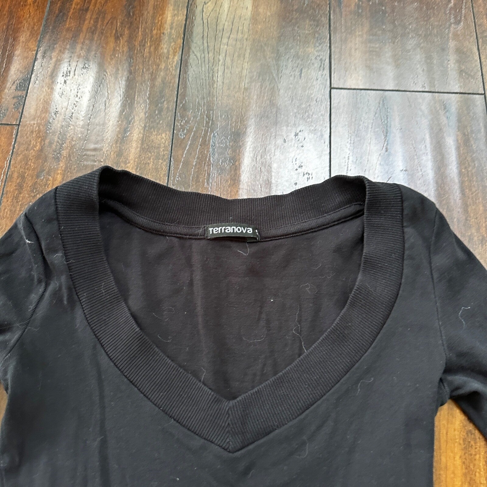 Terranova T-Shirt Top Long Sleeve Casual Clothing Womens S Black Deep V Neck