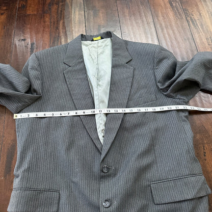 Vtg USA Eagles Pinstripe Mens Gray Wool 3 Pc Suit 42 Vest 33x30 1980s Vest