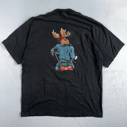 Moose Motorcycle Leather Jacket VTG T Shirt Cow Fell Off Funny Humor Biker Joke