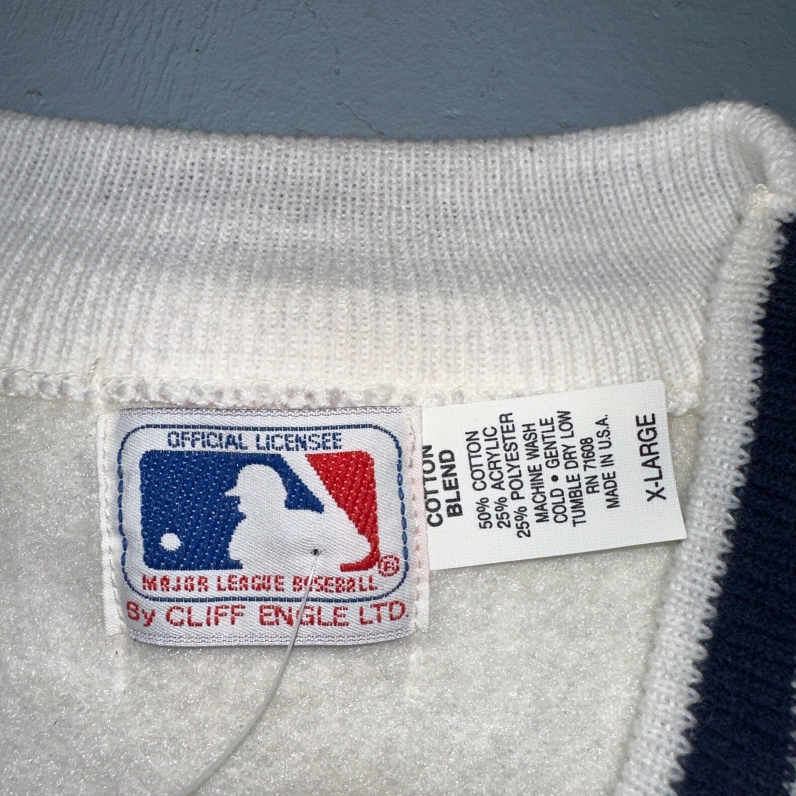 VTG NWT 90s New York Yankees Cliff Engle Knit White Baseball Sweater Mens XL USA