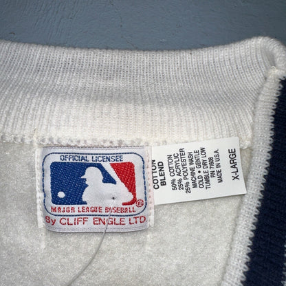 VTG NWT 90s New York Yankees Cliff Engle Knit White Baseball Sweater Mens XL USA