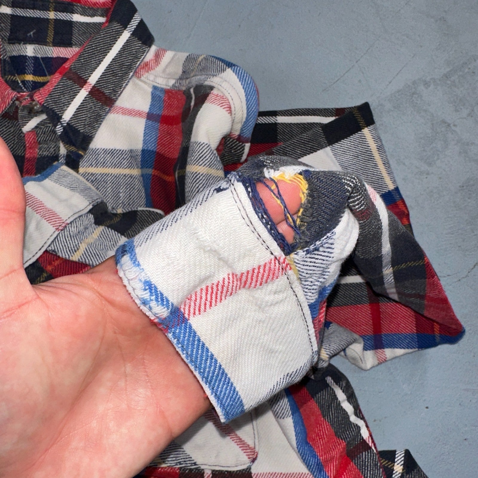 Vintage Five Brother Shirt Mens L Plaid Flannel Made in Black Red 1970s 70s