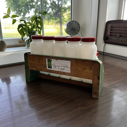 Griffith Milk Glass Spice Jar Set with Wooden Rack USA 1930s Art Deco 12 Pc