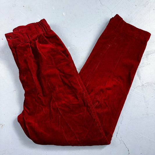 Vintage Slim Corduroy Pants Womens 8 Red 70s 80s Hippie 25x29 Hipster High Rise