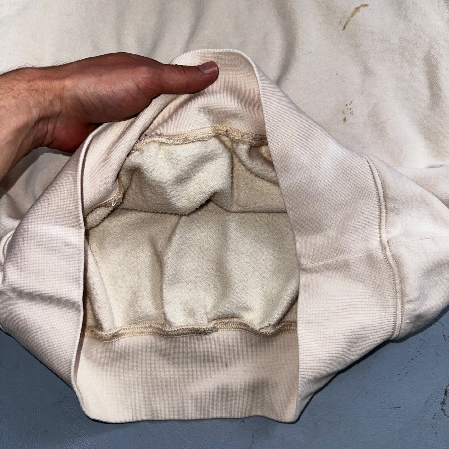 Nike Sweatshirt Womens XS Center Check Hoodie Beige White Tag Swoosh Stained