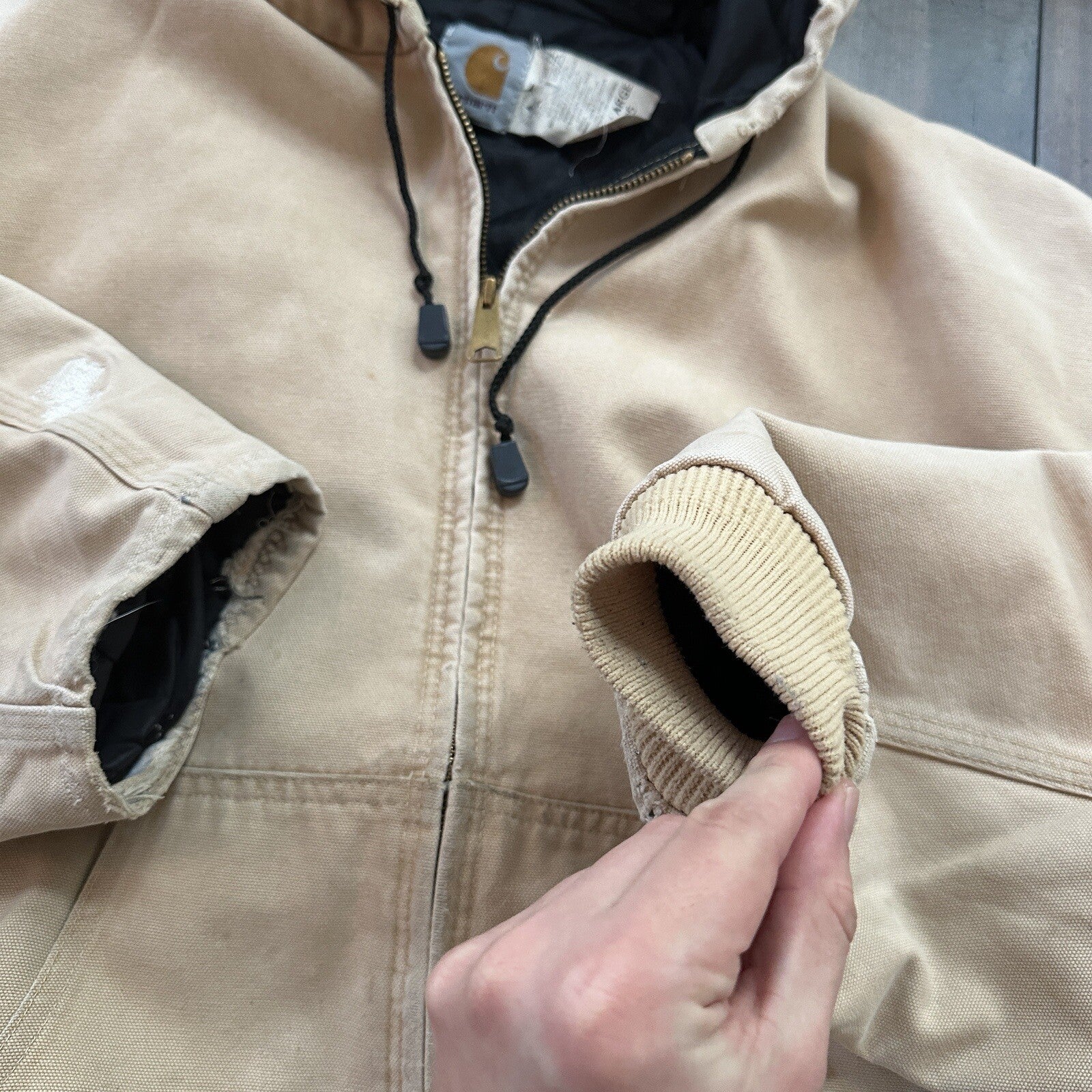 VTG 90s Carhartt Hooded Quilted Lined Tan Duck Canvas Jacket JQ295 2XL