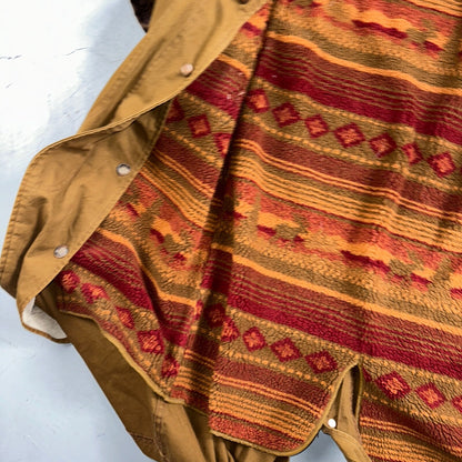 Vintage LL Bean Aztec Fleece Lined Womens Canvas Long Button Duster Coat M