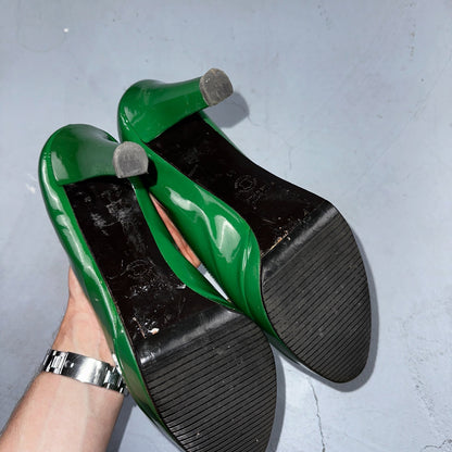 Boden Shoes Women's Size 41 Green Casadei Heel Pump Made In Italy Patent Leather