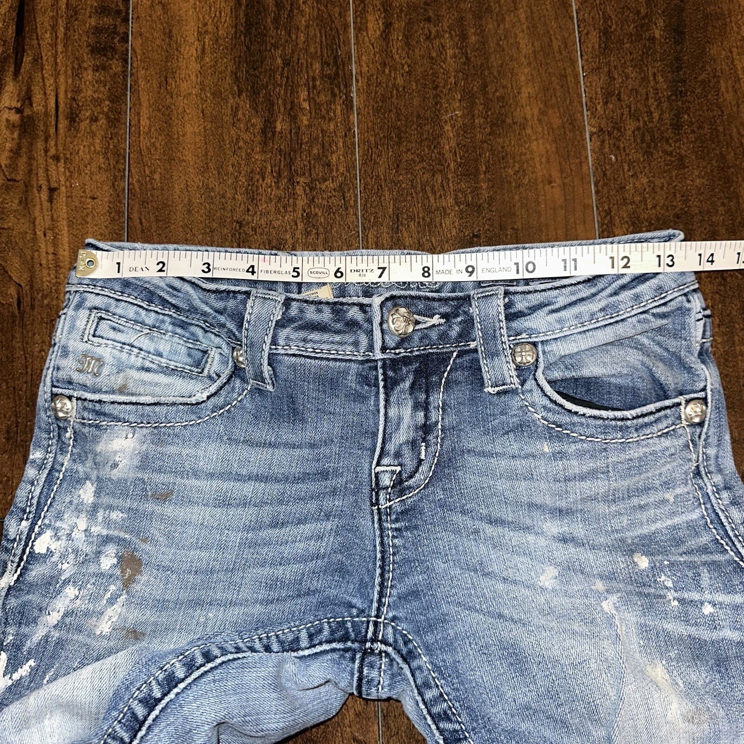 MISS ME RHINESTONE POCKET JE533OE2R EASY BOOT WOMEN'S JEANS 25 VTG PAINT Y2K