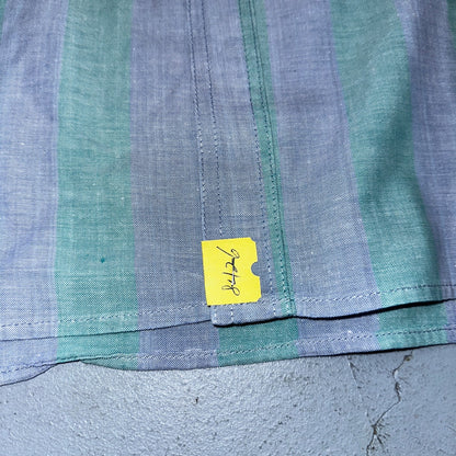 VTG 80s Campus Blue Green Boxy 3XL Short Sleeve Button Up Shirt Preppy Striped