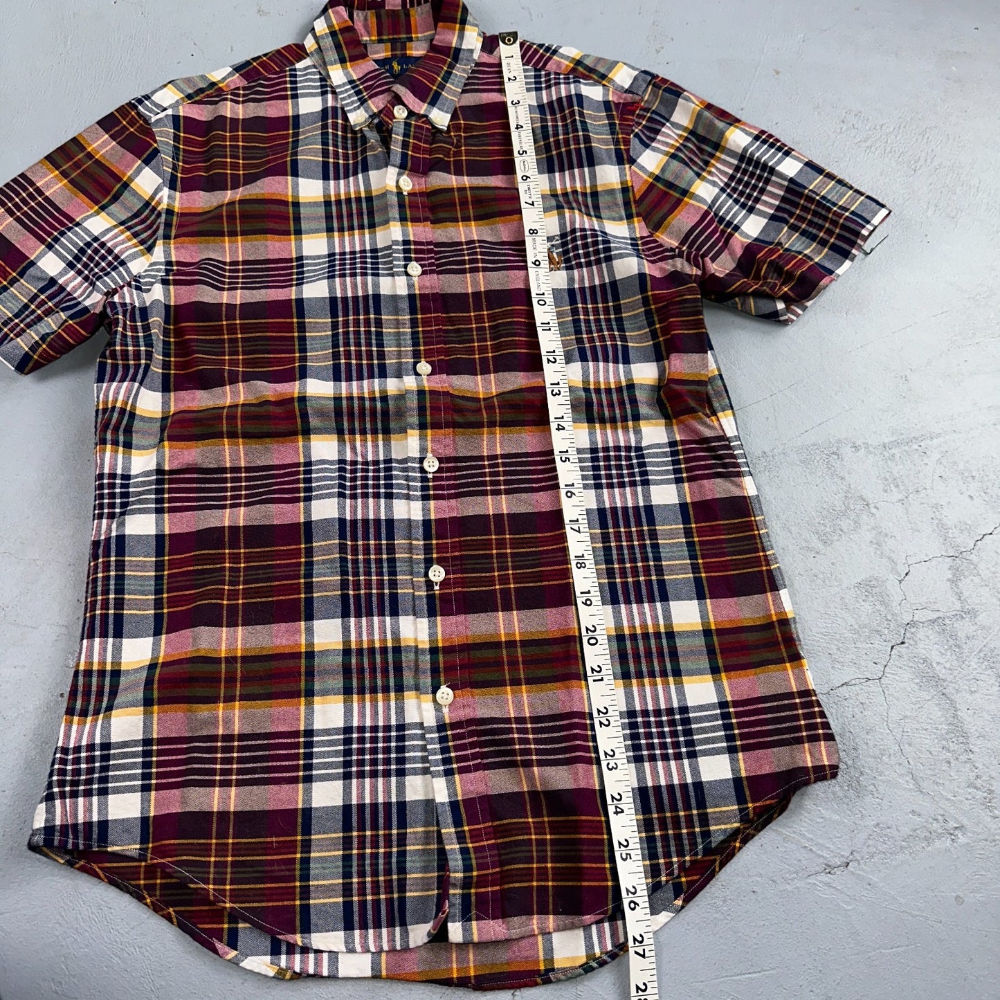 Polo Ralph Lauren Slim Fit Plaid Button Down Shirt Mens S Small Red Yellow