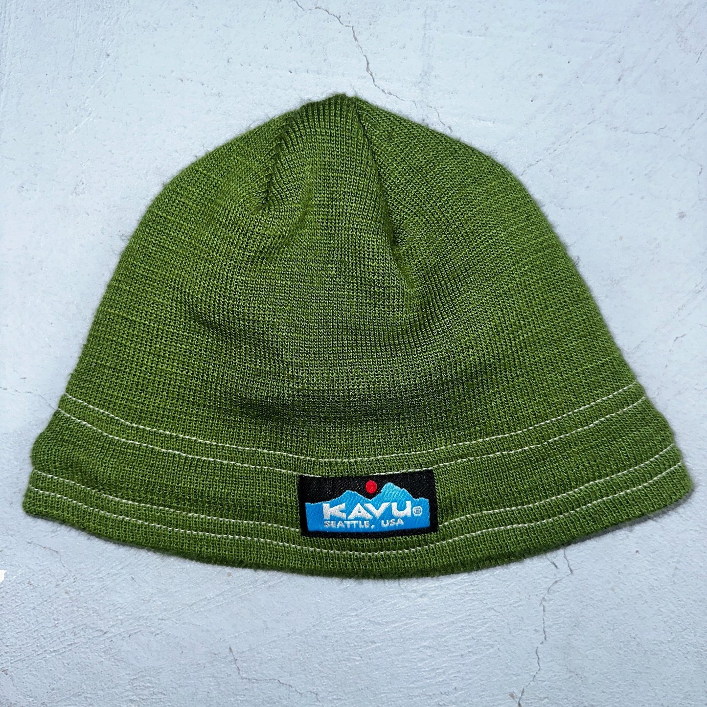 KAVU Beanie Green Knit Hat Seattle USA Outdoor Hiking Streetwear Skater Cap VTG