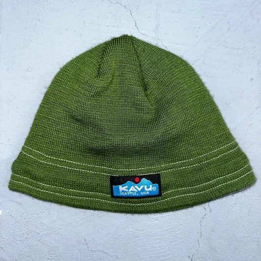 KAVU Beanie Green Knit Hat Seattle USA Outdoor Hiking Streetwear Skater Cap VTG