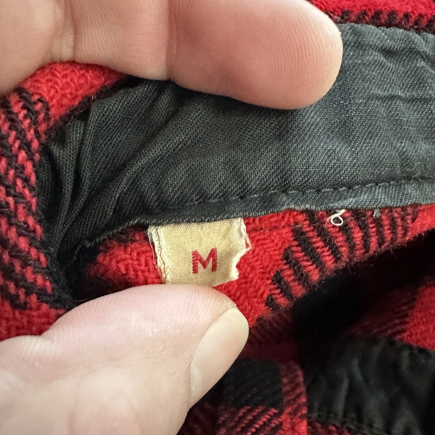 1950's vtg Buffalo Plaid Flannel L/S Jac Over Shirt Med Red Black 50s 60s Worn