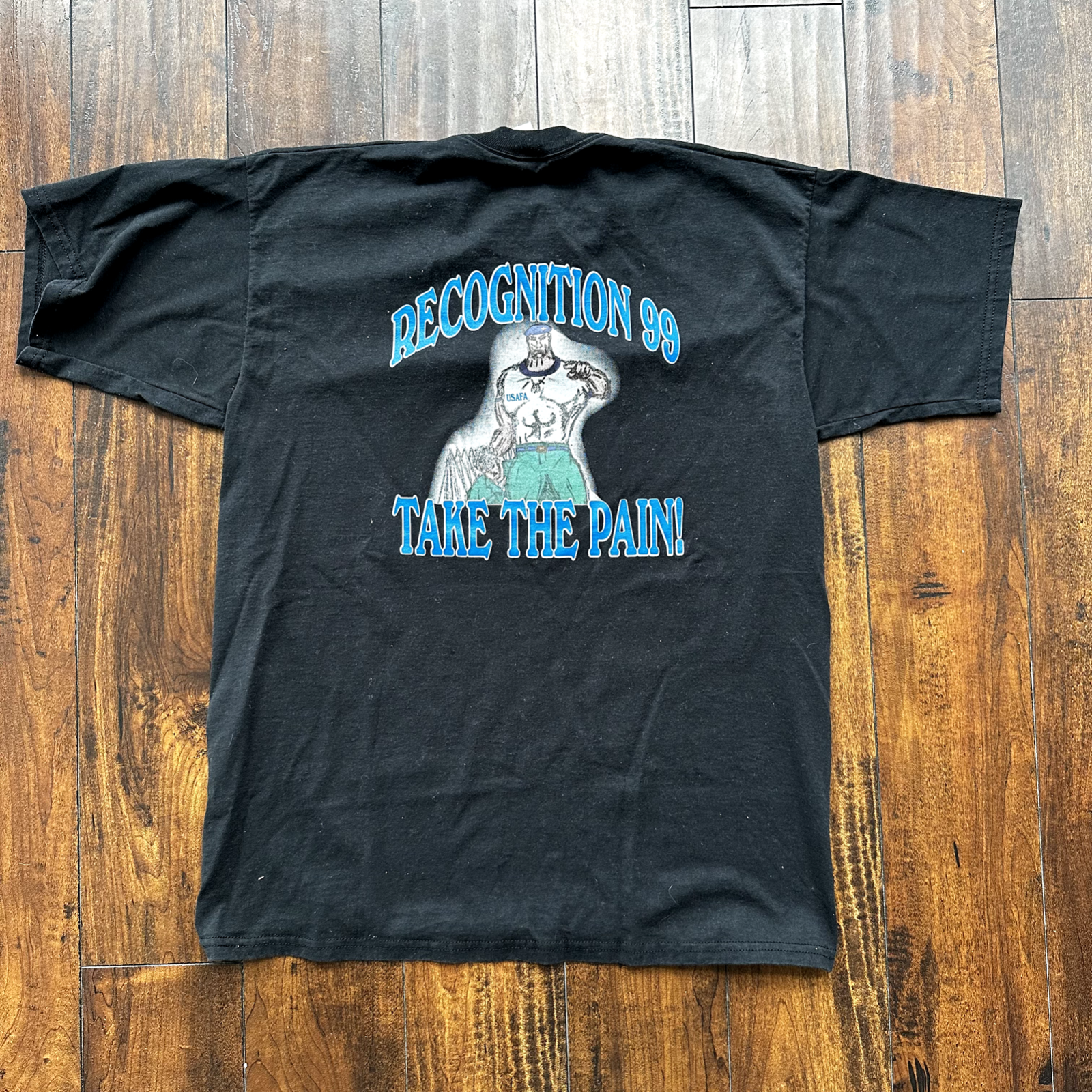 USAF Take The Pain 1999 Vintage T Shirt Black USMC Training Rap Military USA