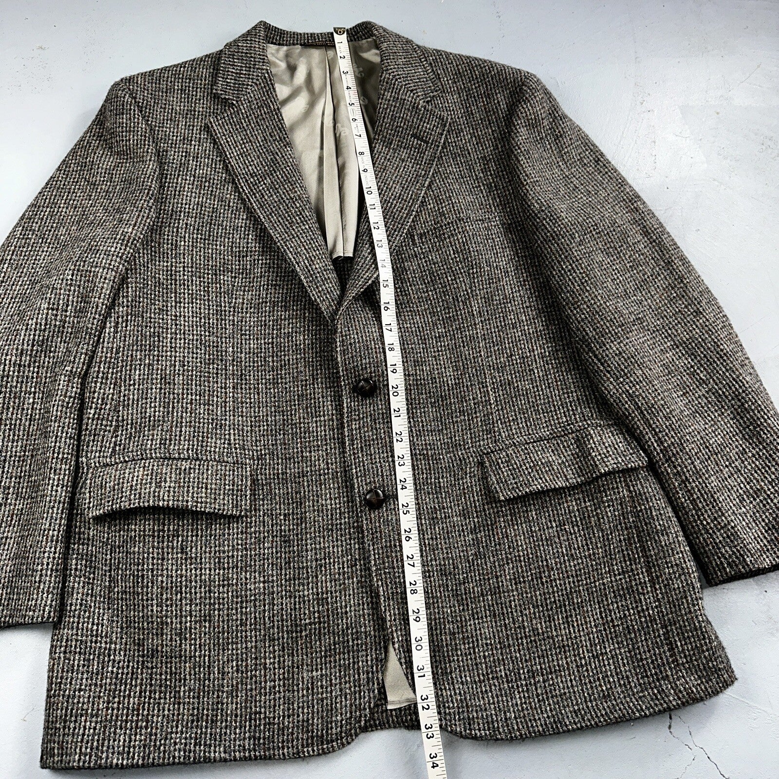Norm Thompson VTG 80s Harris Tweed Preppy Wool Herringbone Blazer Jacket 42