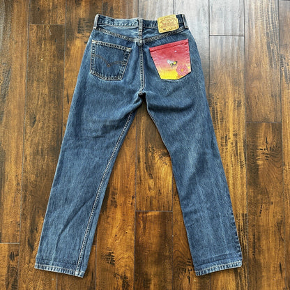 Vintage 90s Levis 501 29x34 USA Blue Denim Jeans Act 27x29 Med Wash Custom Bee