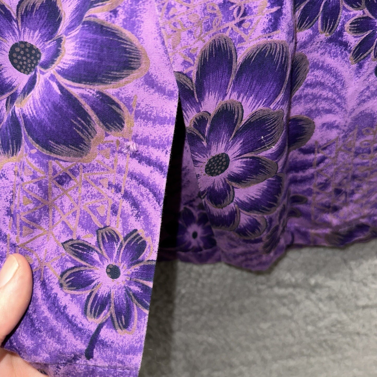 Vintage 50s Hawaiian Aloha Print Shirt Rockabilly Honolulu 60s Button USA Purple