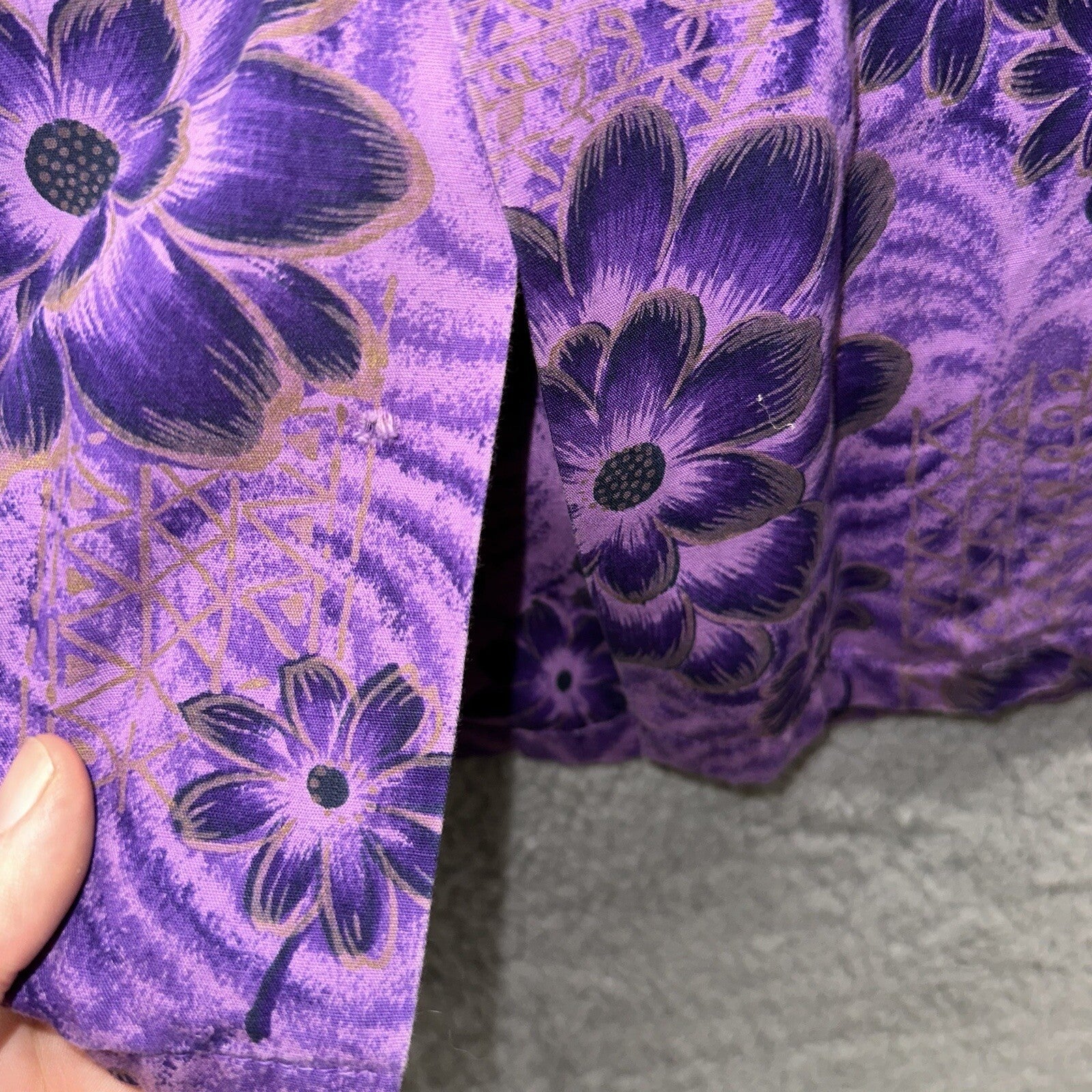 Vintage 50s Hawaiian Aloha Print Shirt Rockabilly Honolulu 60s Button USA Purple