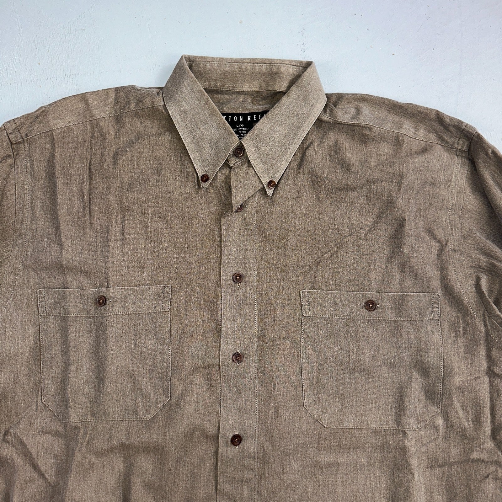 Cotton Reel Men's Long Sleeve Button Down Shirt Size L Brown Gray VTG 90s Canada