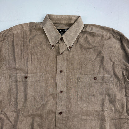 Cotton Reel Men's Long Sleeve Button Down Shirt Size L Brown Gray VTG 90s Canada