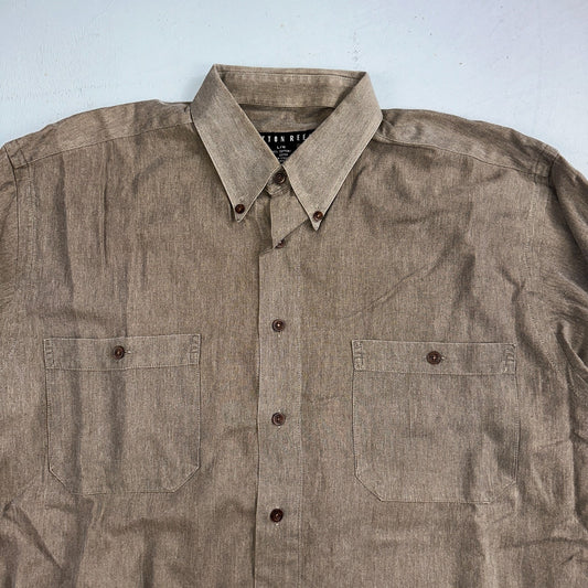 Cotton Reel Men's Long Sleeve Button Down Shirt Size L Brown Gray VTG 90s Canada