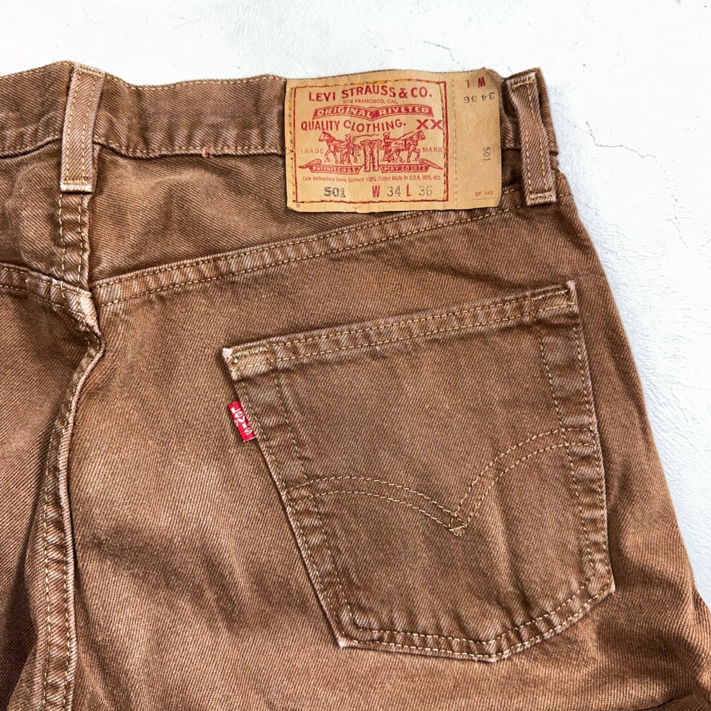 Levis 501 Vintage 90s USA XX Straight Leg Jeans 34x36 Brown Rare Wash Act 33x35