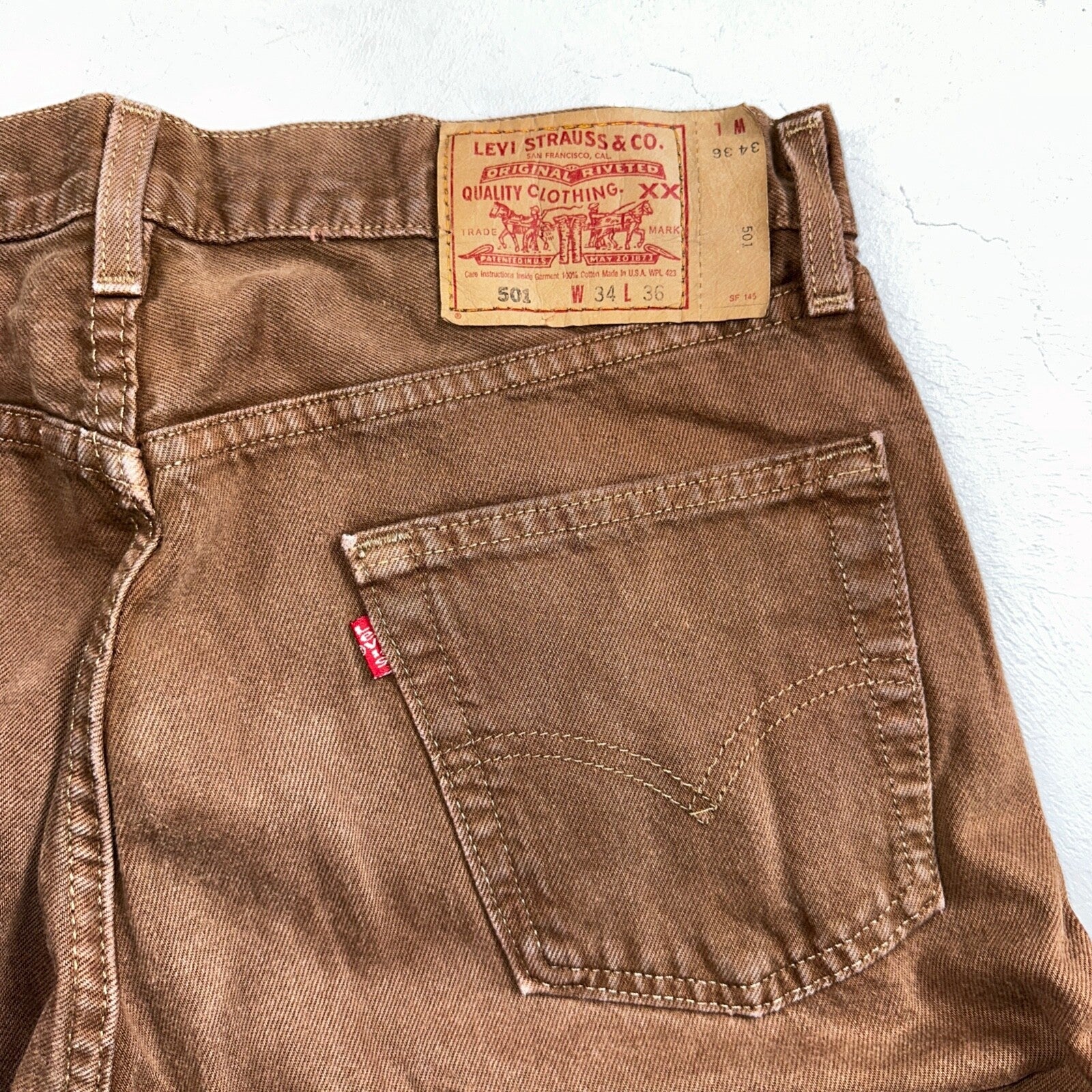 Levis 501 Vintage 90s USA XX Straight Leg Jeans 34x36 Brown Rare Wash Act 33x35