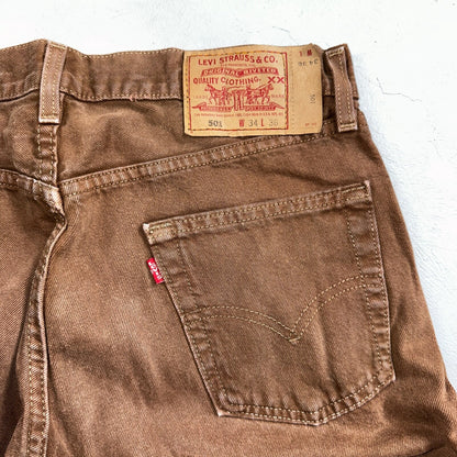 Levis 501 Vintage 90s USA XX Straight Leg Jeans 34x36 Brown Rare Wash Act 33x35