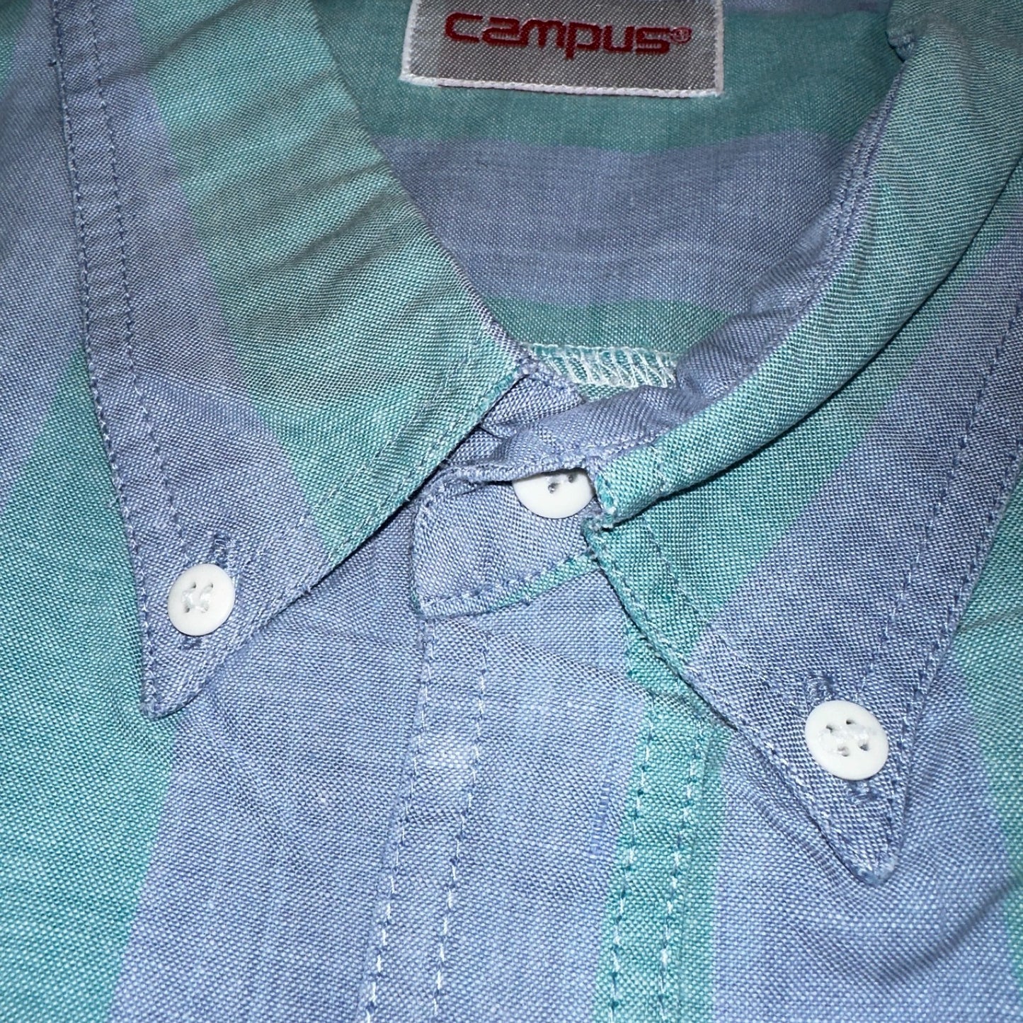 VTG 80s Campus Blue Green Boxy 3XL Short Sleeve Button Up Shirt Preppy Striped