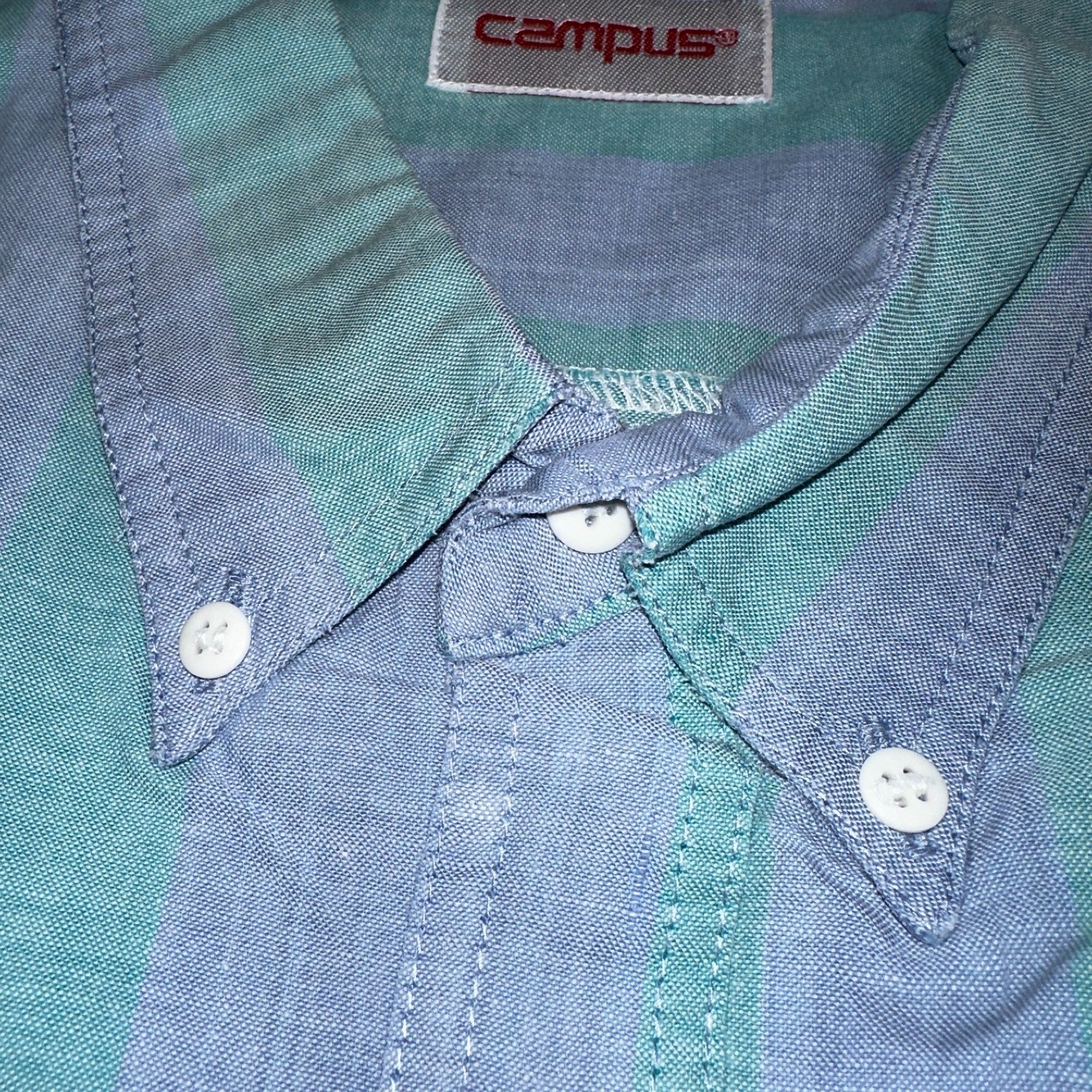 VTG 80s Campus Blue Green Boxy 3XL Short Sleeve Button Up Shirt Preppy Striped