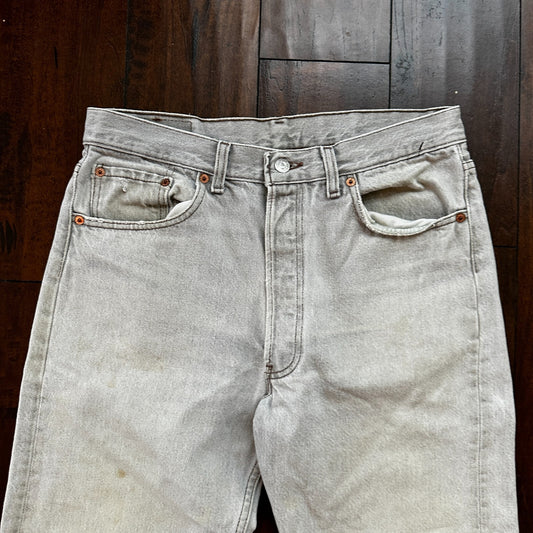 VTG USA Levis 501 Button Fly 90s Tag Jeans 80s 34x30 Act 31x28 Grey Faded White