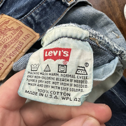 Vintage 90s Levis 501 29x34 USA Blue Denim Jeans Act 27x29 Med Wash Custom Bee